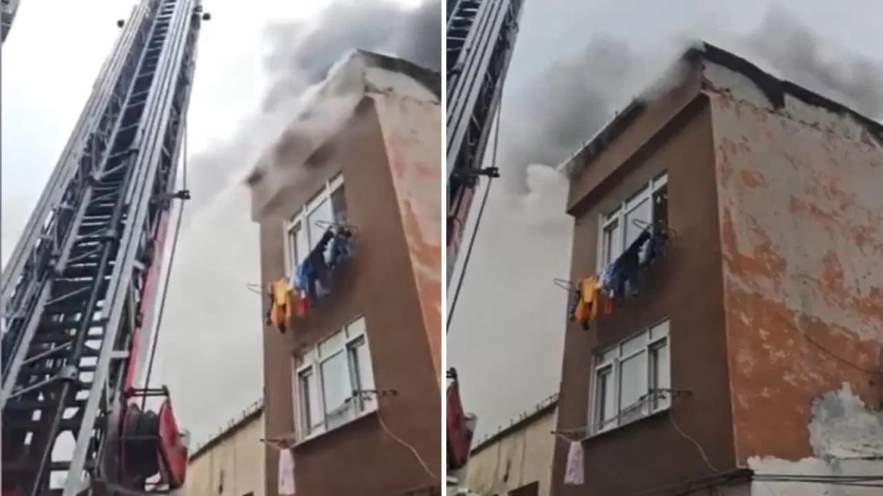 Fatih'te 3 katlı binanın terasında korkutan yangın